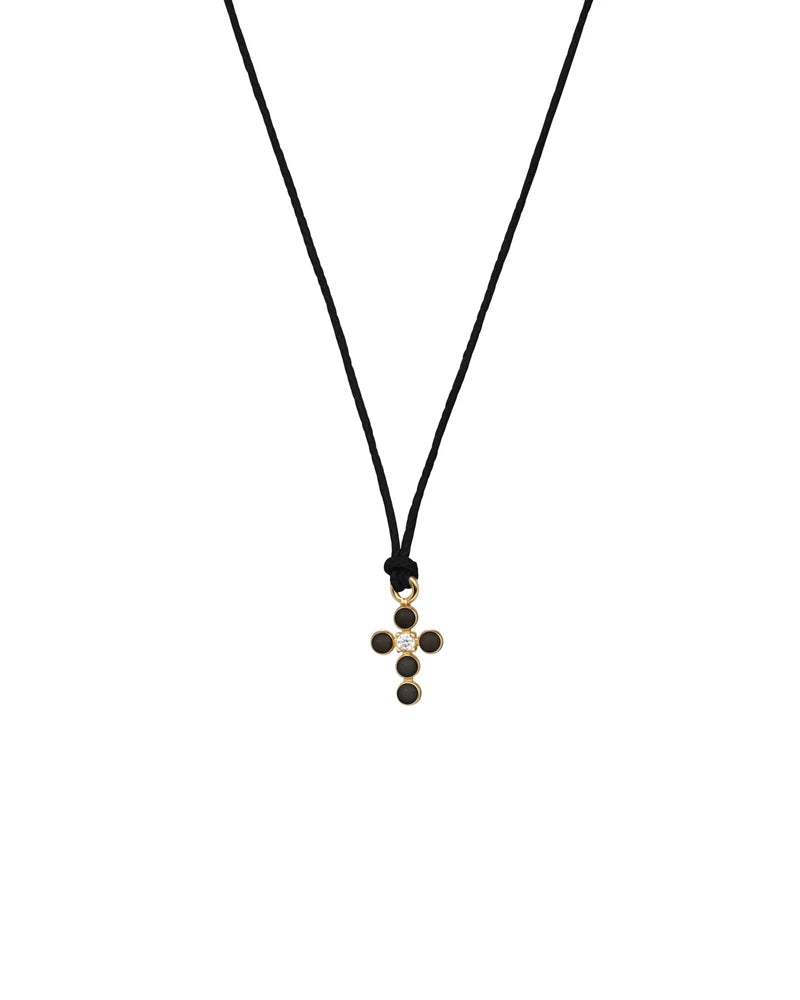 RUE DES MILLE - Ciondolo Croce smalto e diamante lab-grown con tessuto - ORO18KT