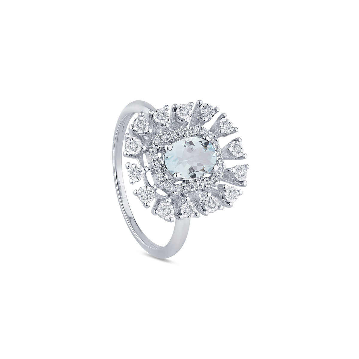 BLISS - Anello in oro bianco con acquamarina e diamanti