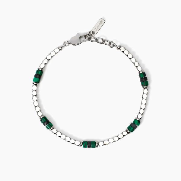 2JEWELS - Bracciale in acciaio 316L pietra lavica malach sin