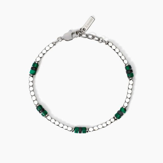 2JEWELS - Bracciale in acciaio 316L pietra lavica malach sin