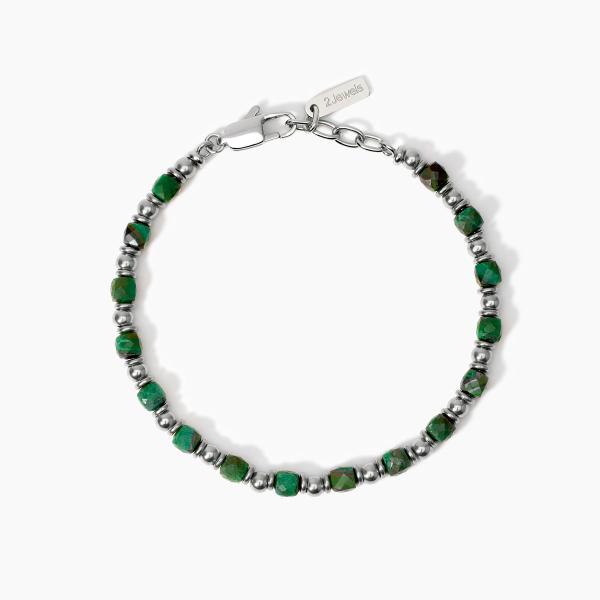 2JEWELS - Bracciale in acciaio 316L malachite sintetica