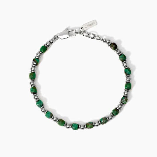 2JEWELS - Bracciale in acciaio 316L malachite sintetica