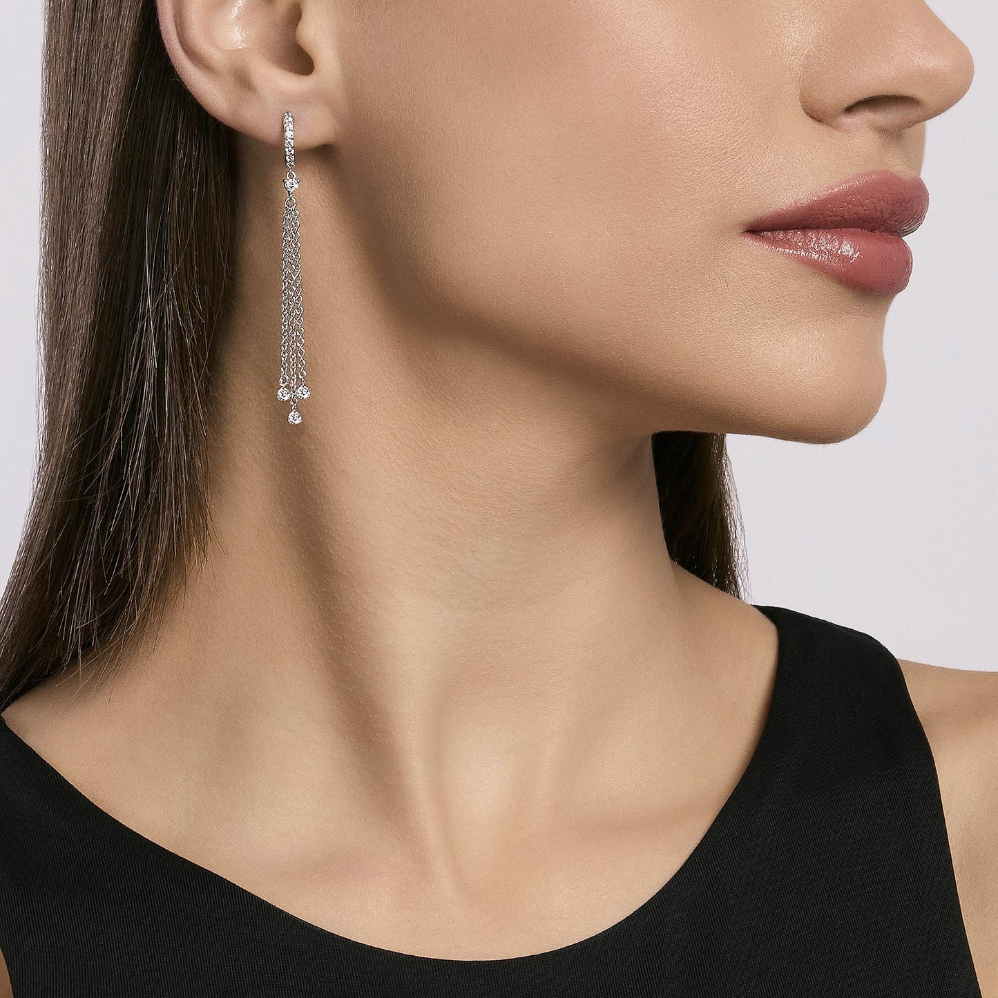 MABINA - Orecchini a cerchio in argento con catenine pendenti