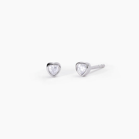 MABINA - Orecchini a lobo in argento con punto luce taglio cuore