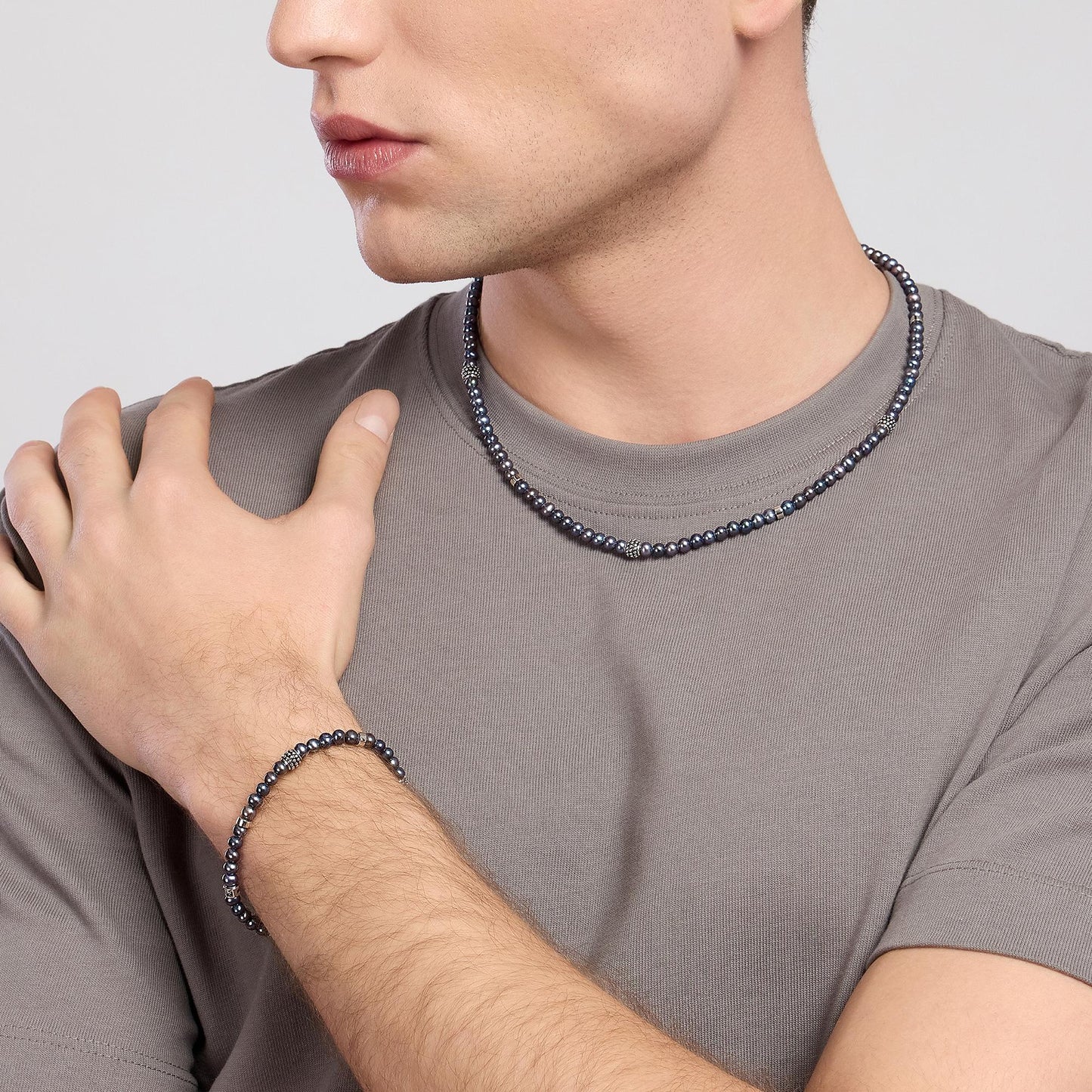 MABINA UOMO - Bracciale con perle nere coltivate GIOVANE RIBELLE