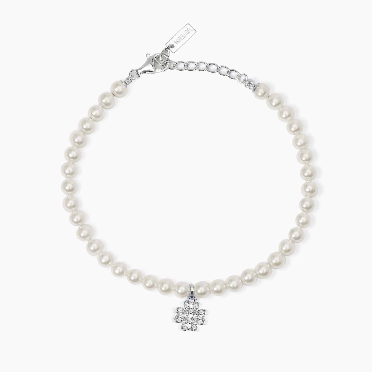 MABINA - Bracciale con Perle e Ciondolo Quadrifoglio