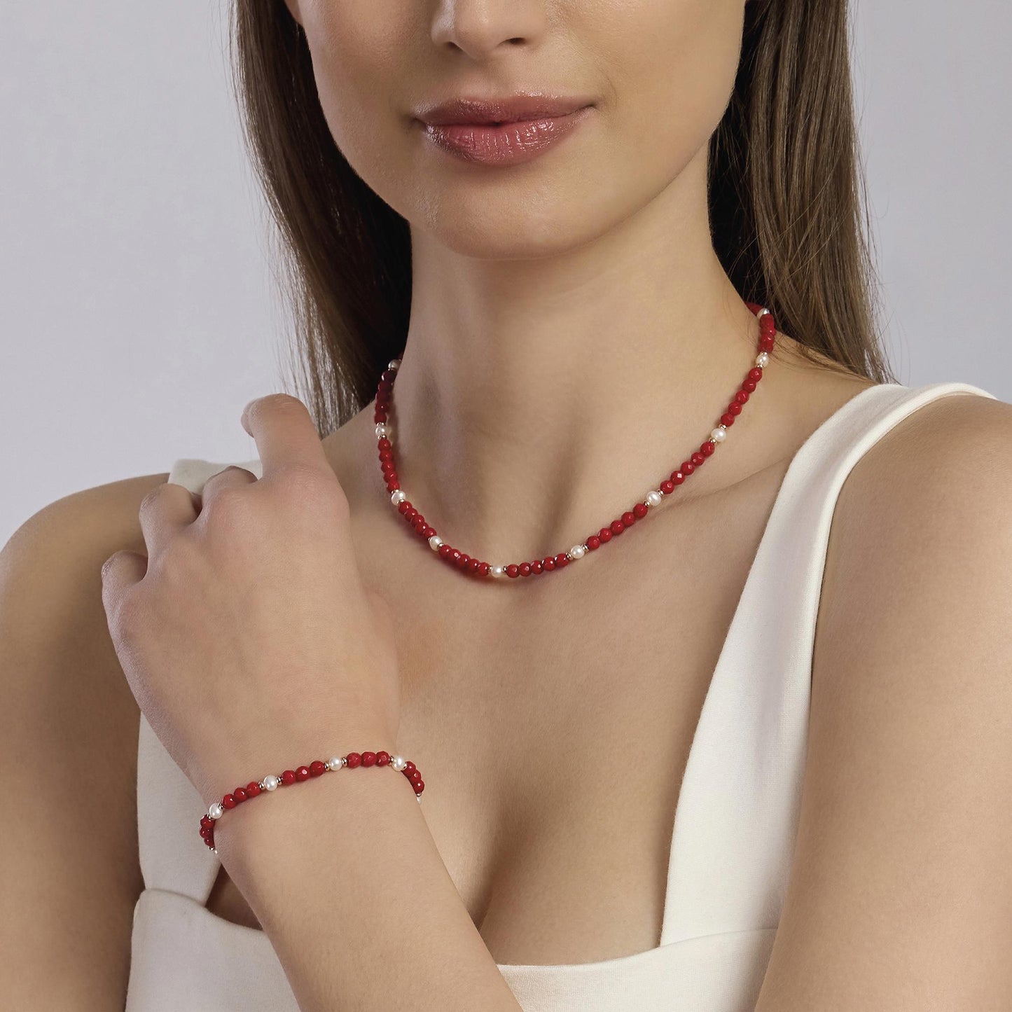 MABINA - Girocollo con corallo bambù e perle