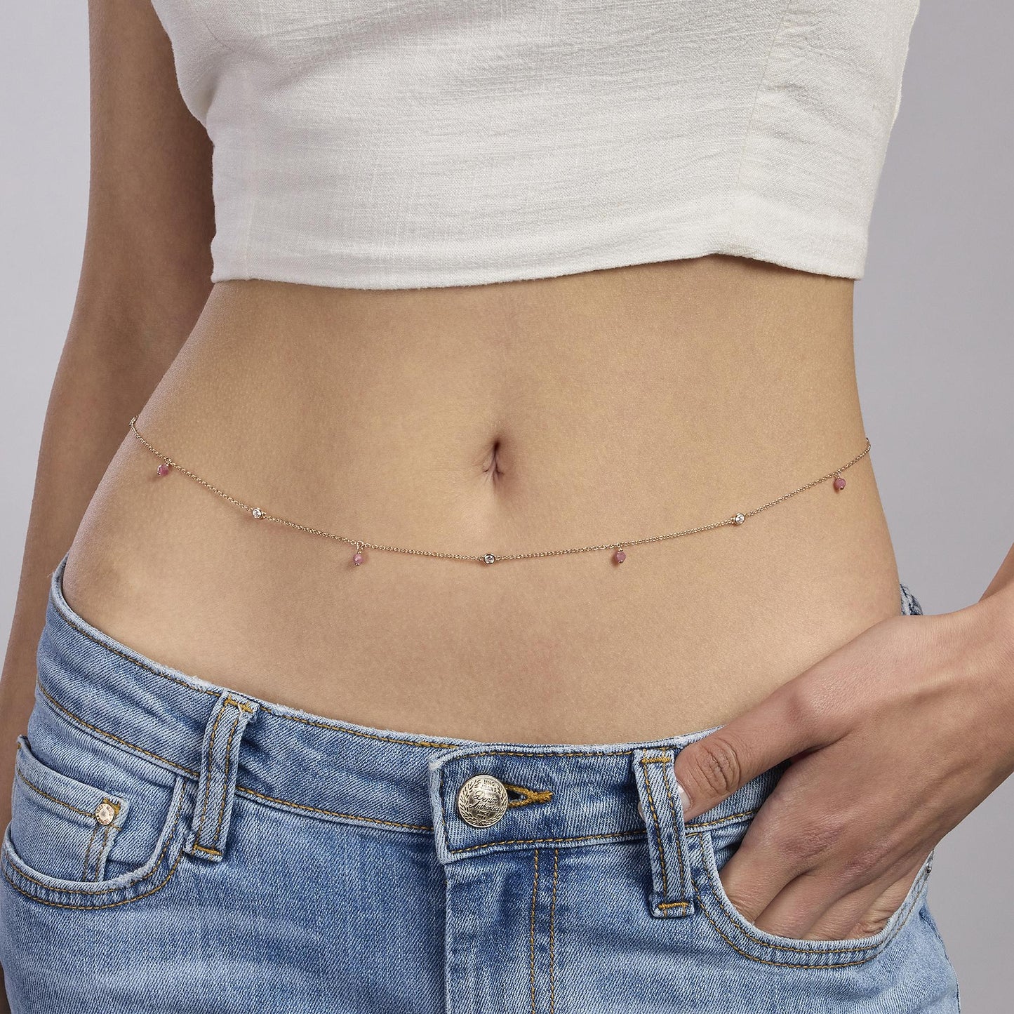 MABINA - Catena girovita in argento rosato con tormalina rosa