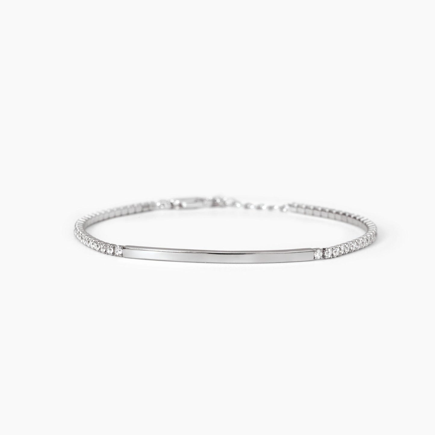MABINA UOMO - Bracciale in argento con piastra e zirconi bianchi