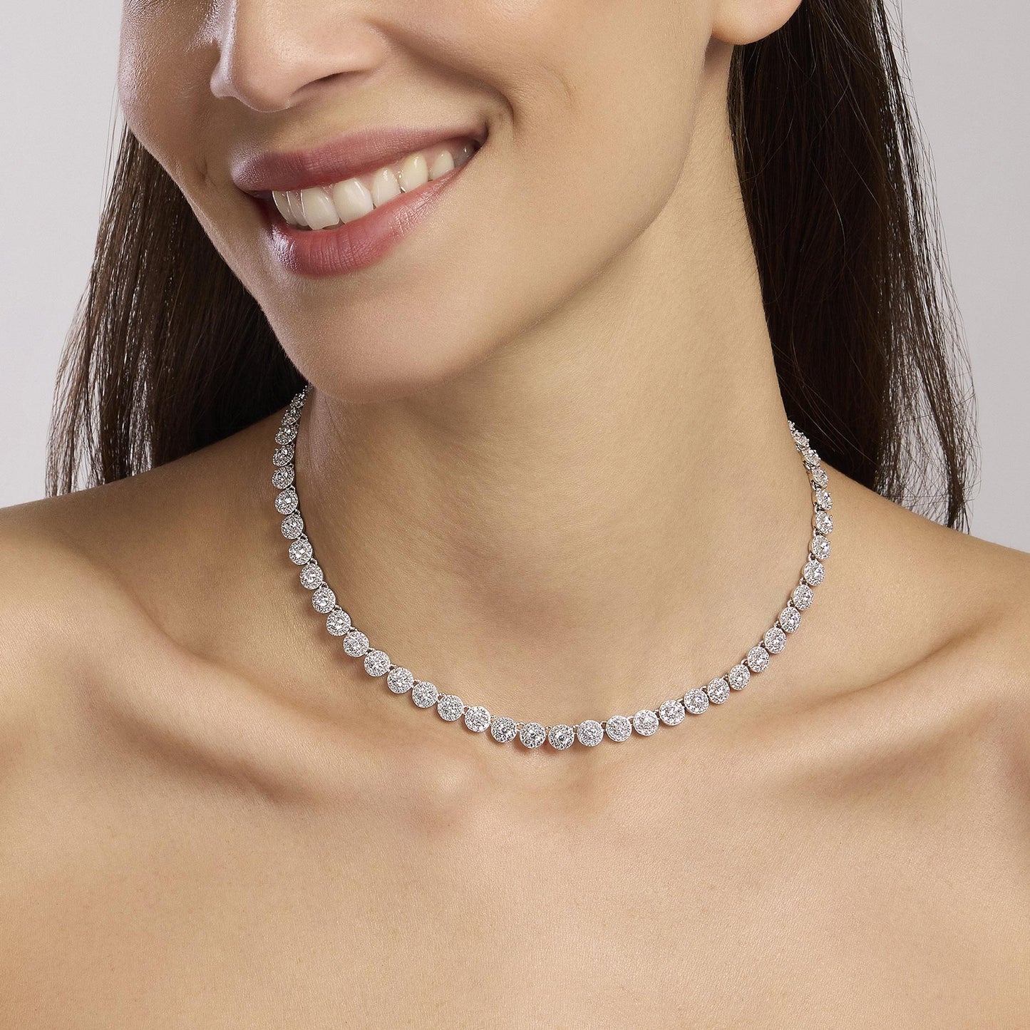 MABINA - Girocollo tennis in argento con zirconi MILANESIENNE