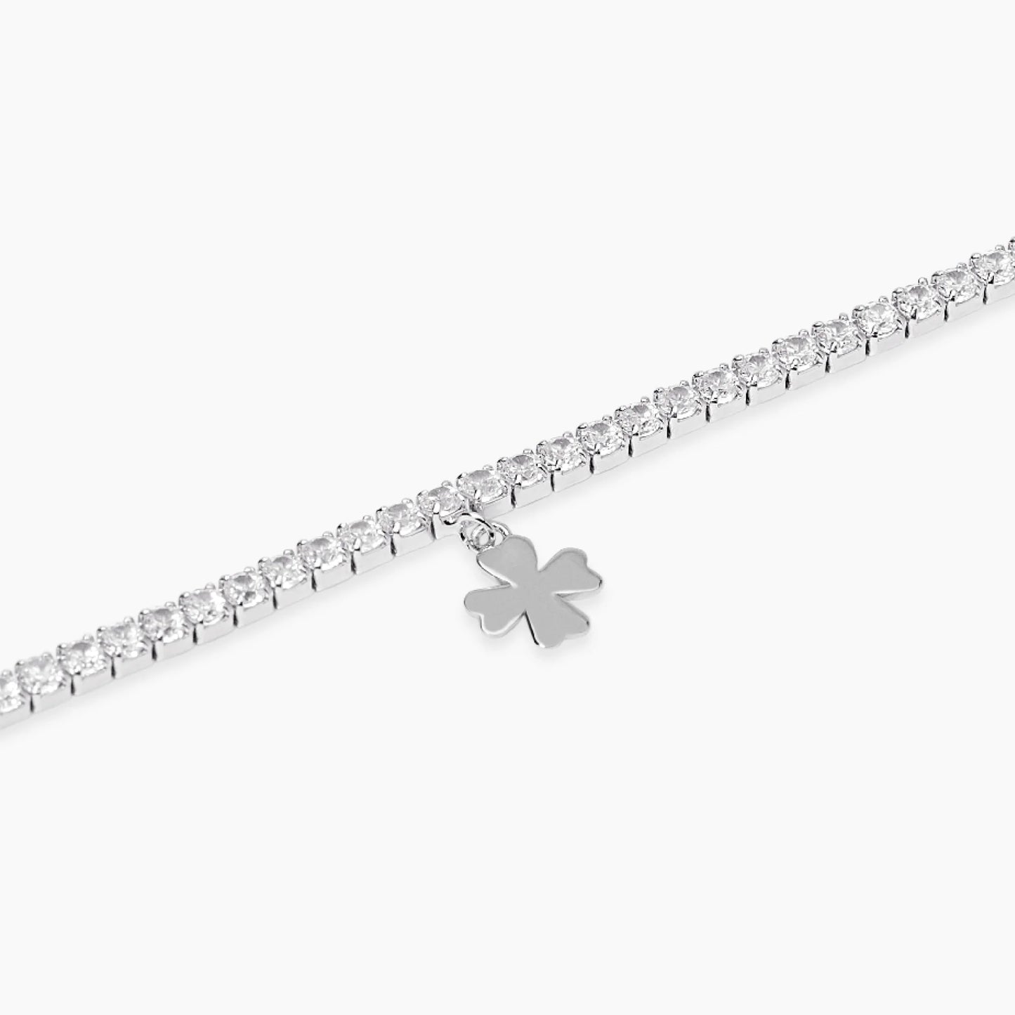 MABINA -Bracciale tennis in argento con ciondolo quadrifoglio