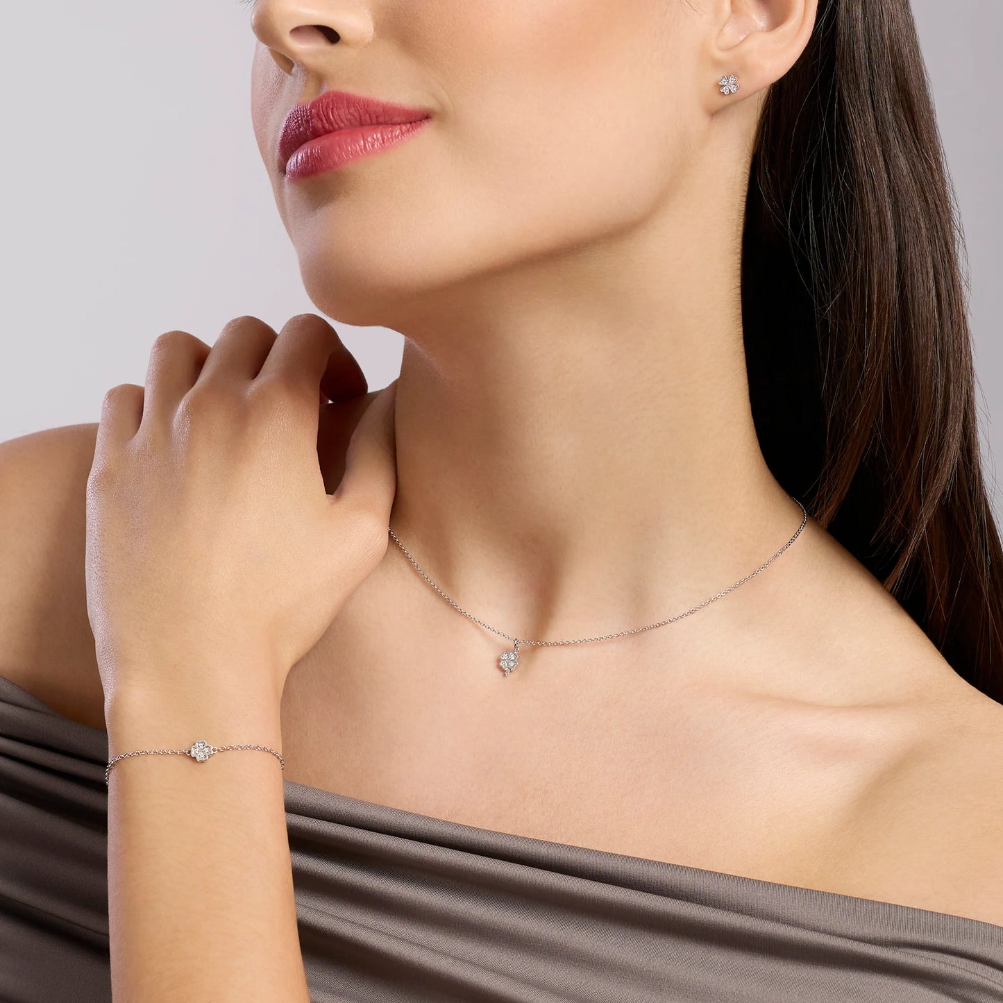 MABINA MY DIAMOND - Girocollo con quadrifoglio e diamanti lab-grown