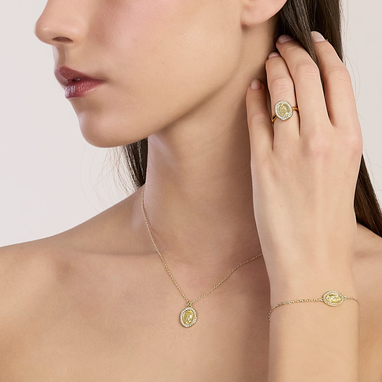 MABINA - Bracciale in bronzo e argento dorato con ciondolo Madonnina