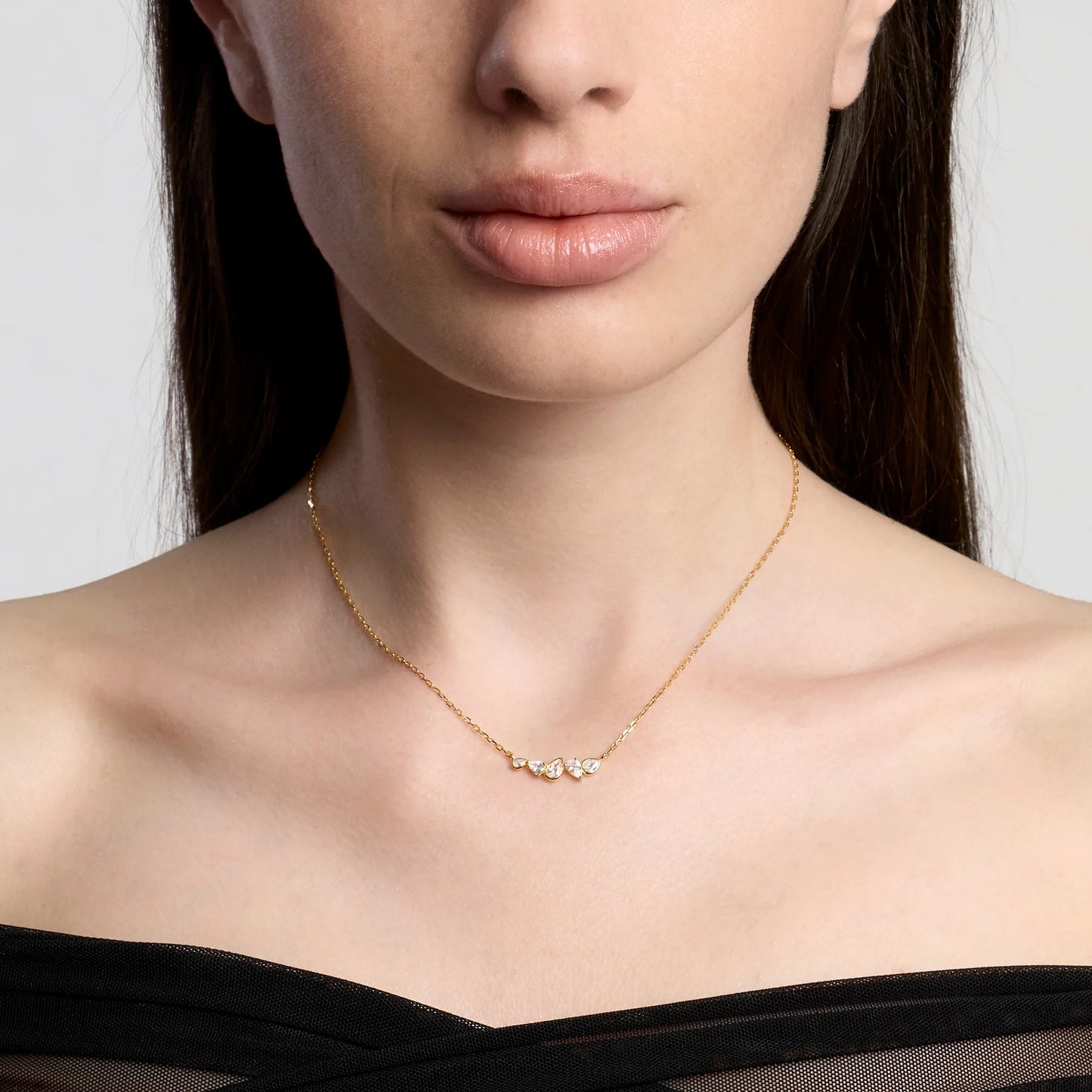 MABINA - Girocollo in bronzo e argento dorato con zirconi taglio goccia
