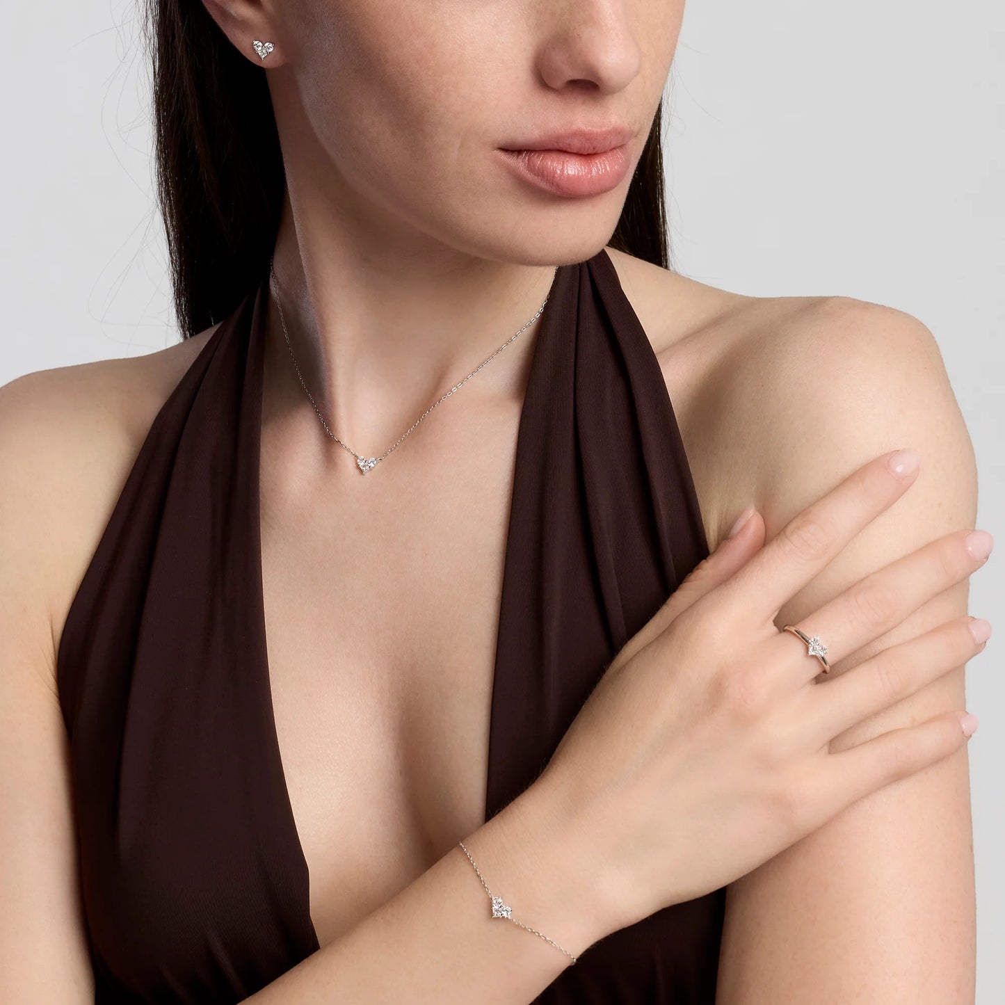 MABINA - Orecchini a cuore in bronzo e argento con zirconi