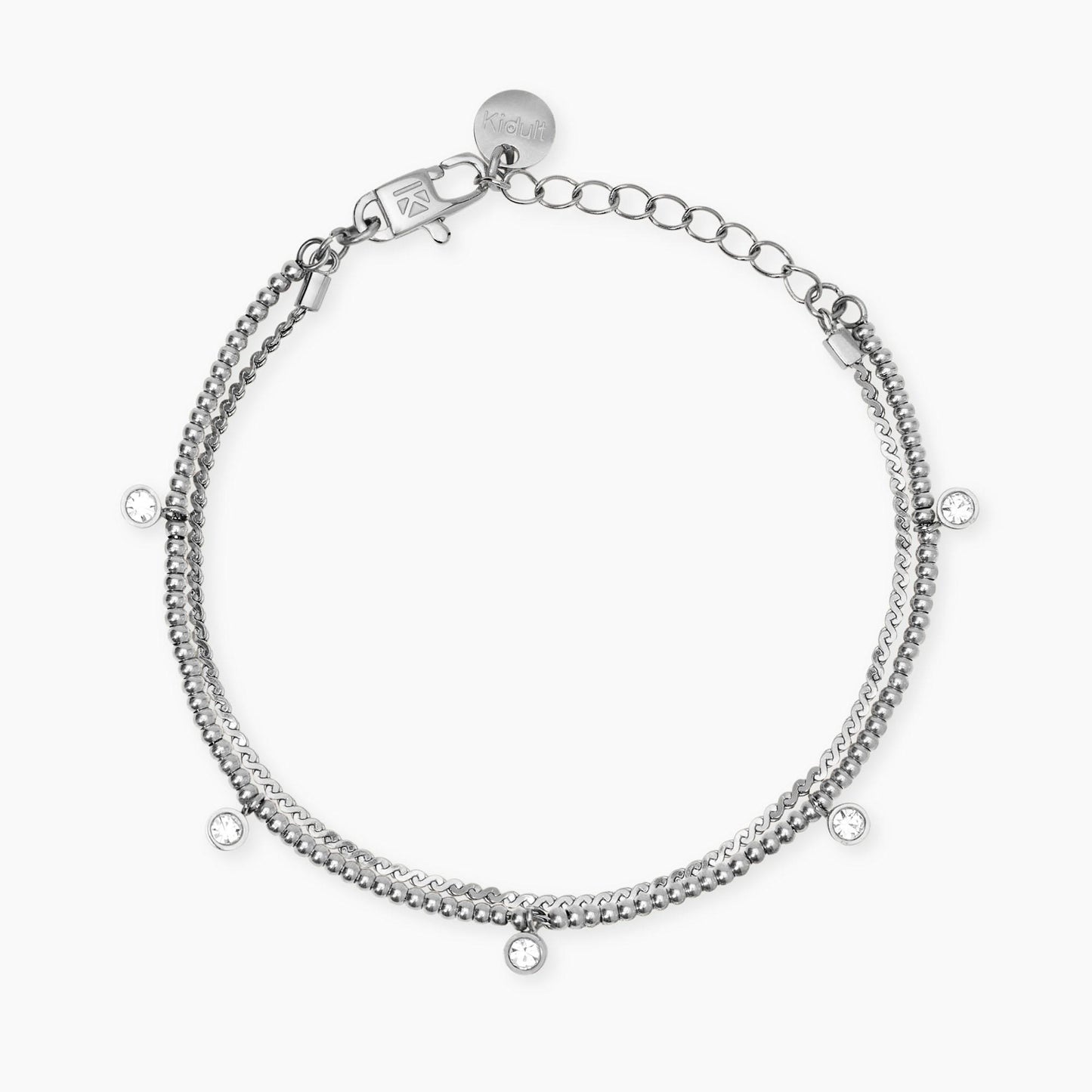 KIDULT -Bracciale in acciaio con catene e cristalli