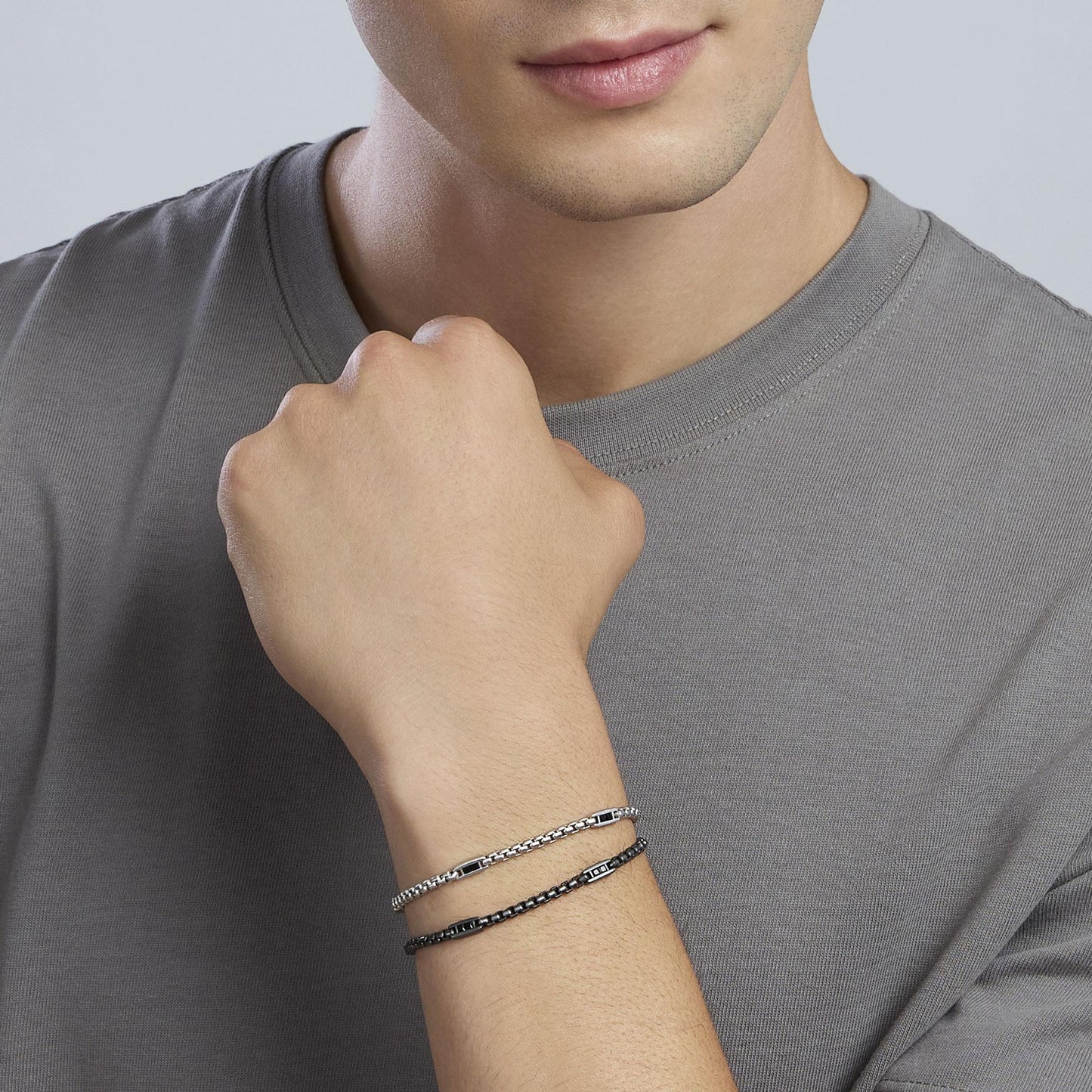 MABINA UOMO - Bracciale con catena veneta e inserti neri
