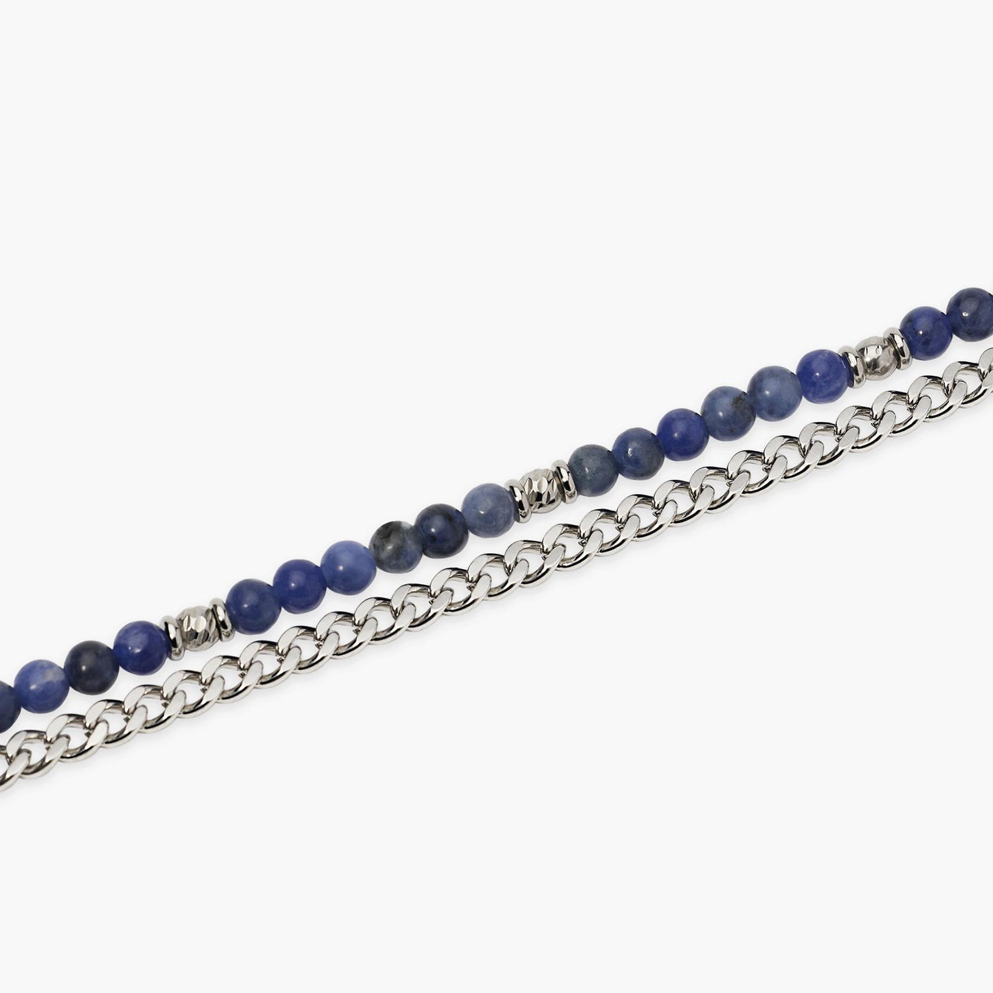 KIDULT -Bracciale uomo con con catena groumette e sfere diamantate e sodalite blu