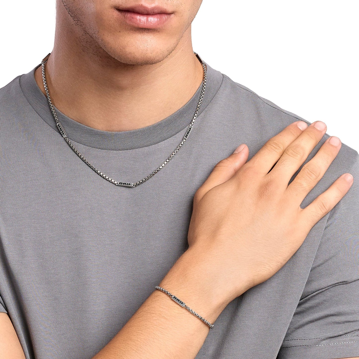 KIDULT - Bracciale in acciaio con catena veneta e cristalli