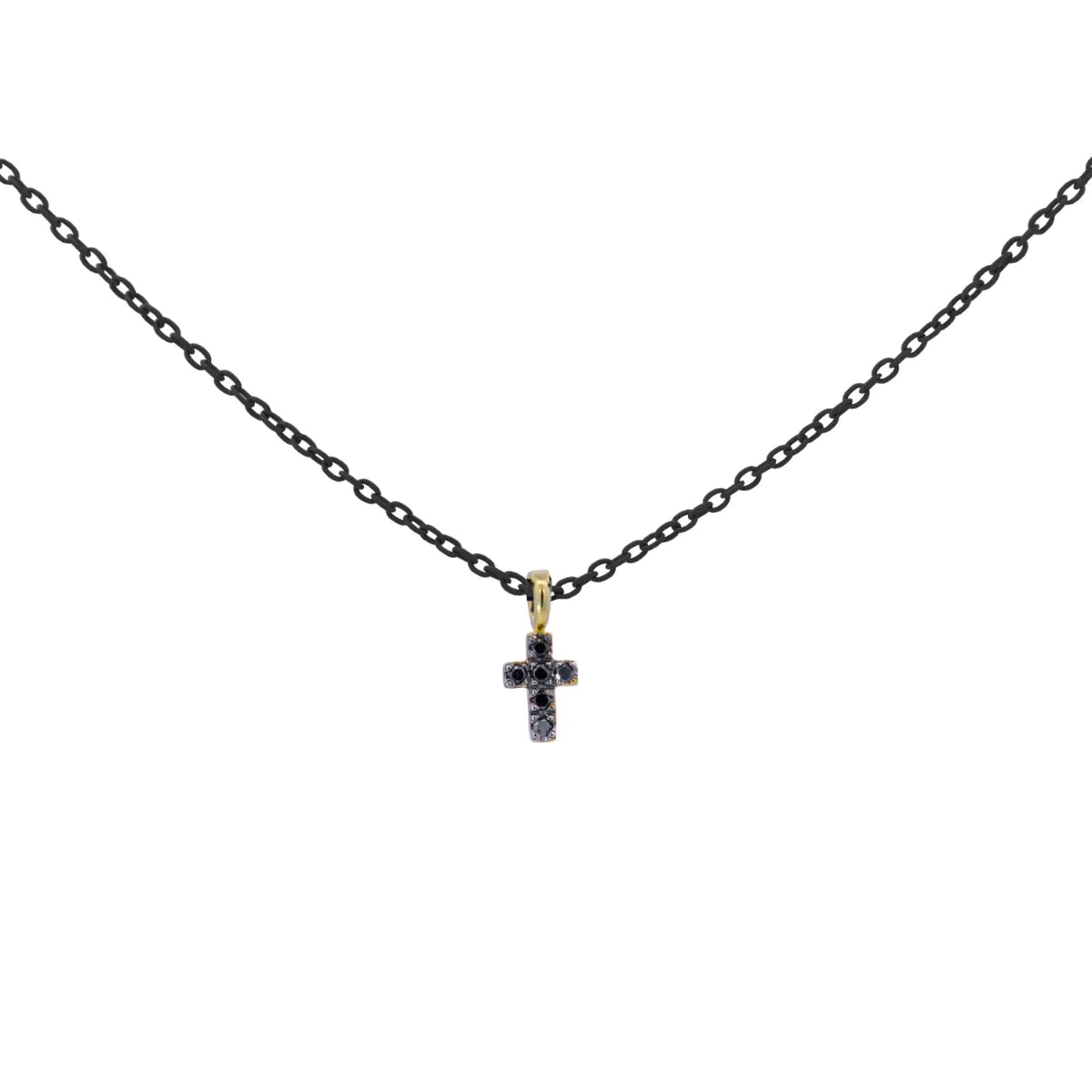 RUE DES MILLE - GIROCOLLO CROCE TOTAL BLACK CON DIAMANTI NERI - ORO18KT