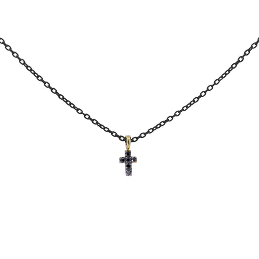 RUE DES MILLE - GIROCOLLO CROCE TOTAL BLACK CON DIAMANTI NERI - ORO18KT