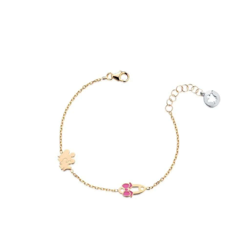 ROBERTO GIANNOTTI -Bracciale bimba con angeli e spilla in oro giallo con fiocco