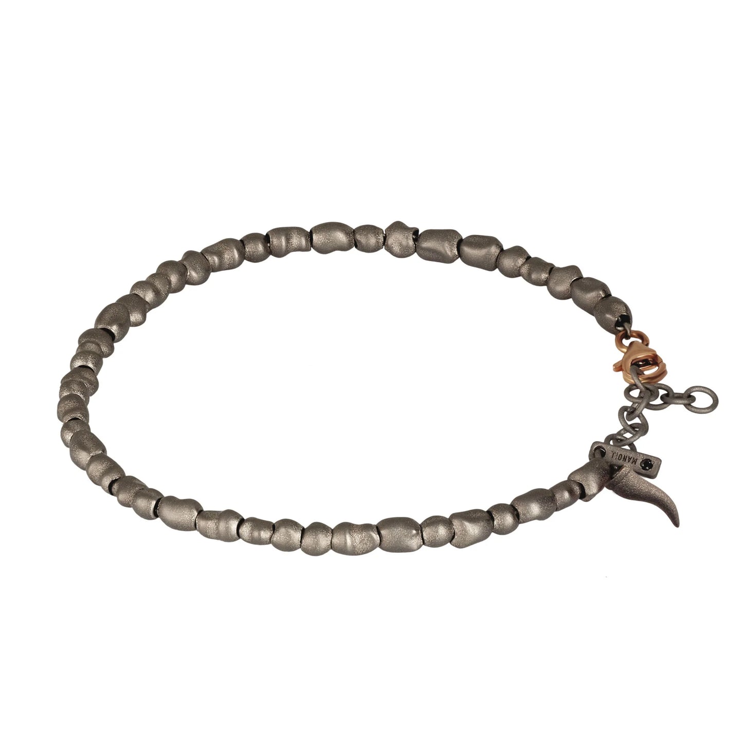 MANO -  BRACCIALE UOMO CON SASSI PICCOLI IN TITANIO E ORO ROSSO 9 KT, CORNETTO ROSSO O TITANIO