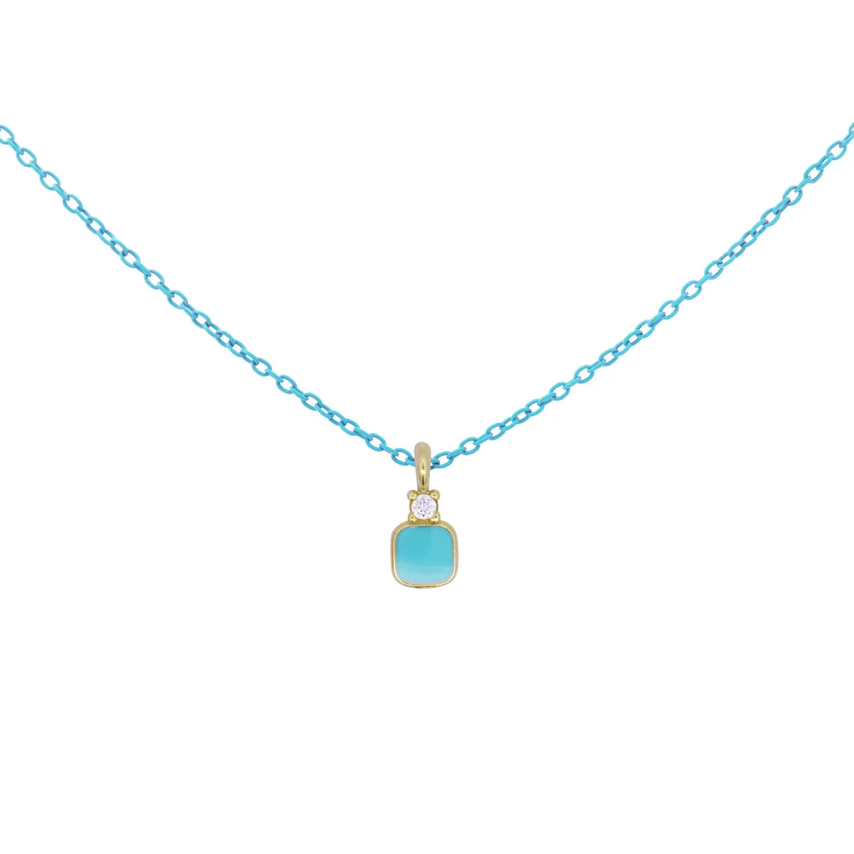 RUE DES MILLE - GIROCOLLO QUADRATO SMALTO, DIAMANTE E CATENA CON VERNICE - ORO18KT