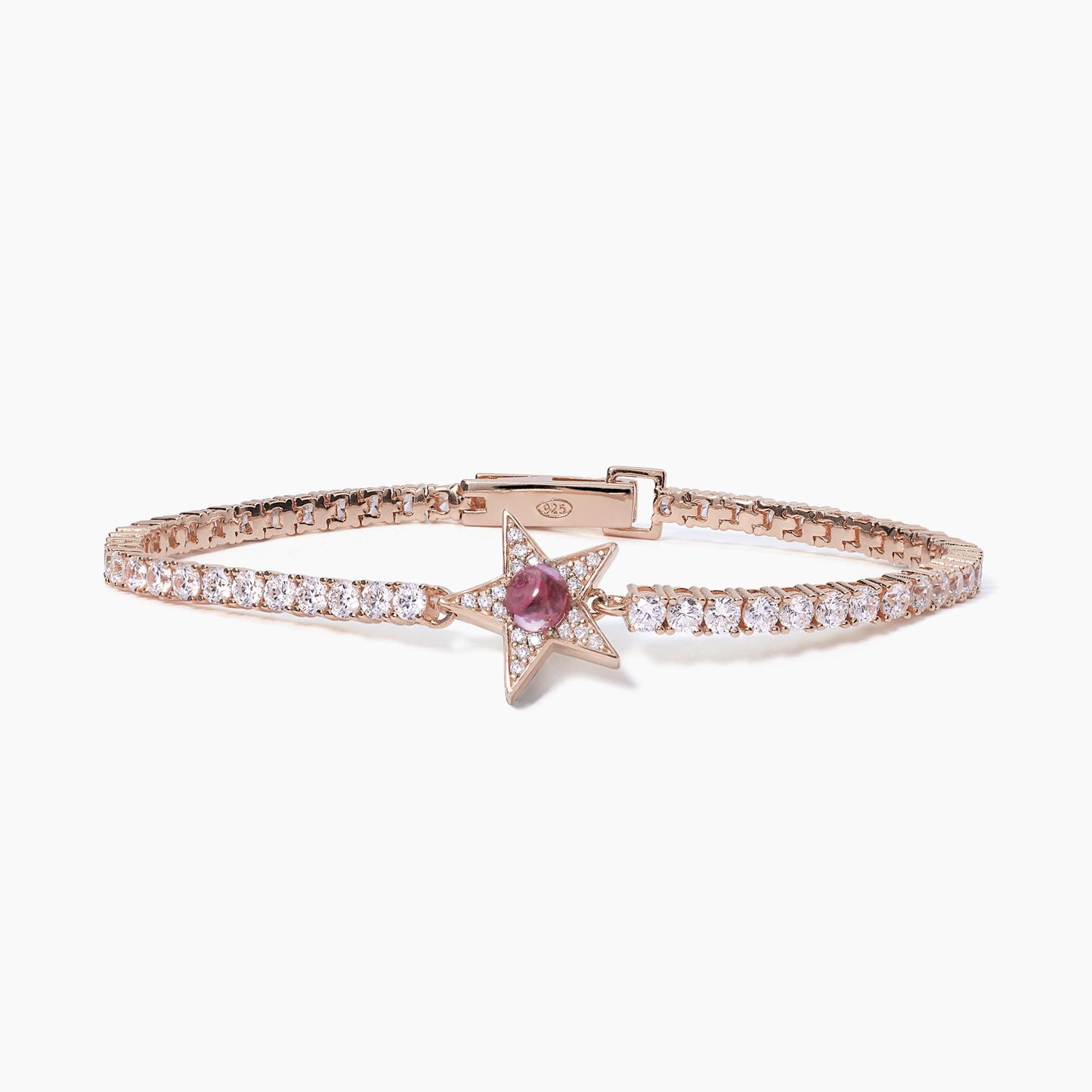 MABINA -Bracciale Tennis Stella Rosato Con Tormalina Sintetica