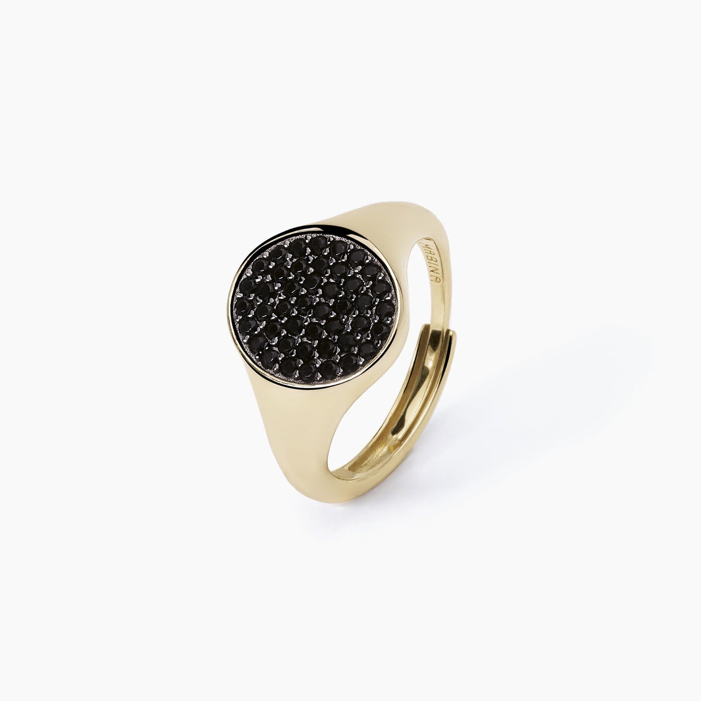 MABINA - Anello chevalier con pavè nero CHEVALIER