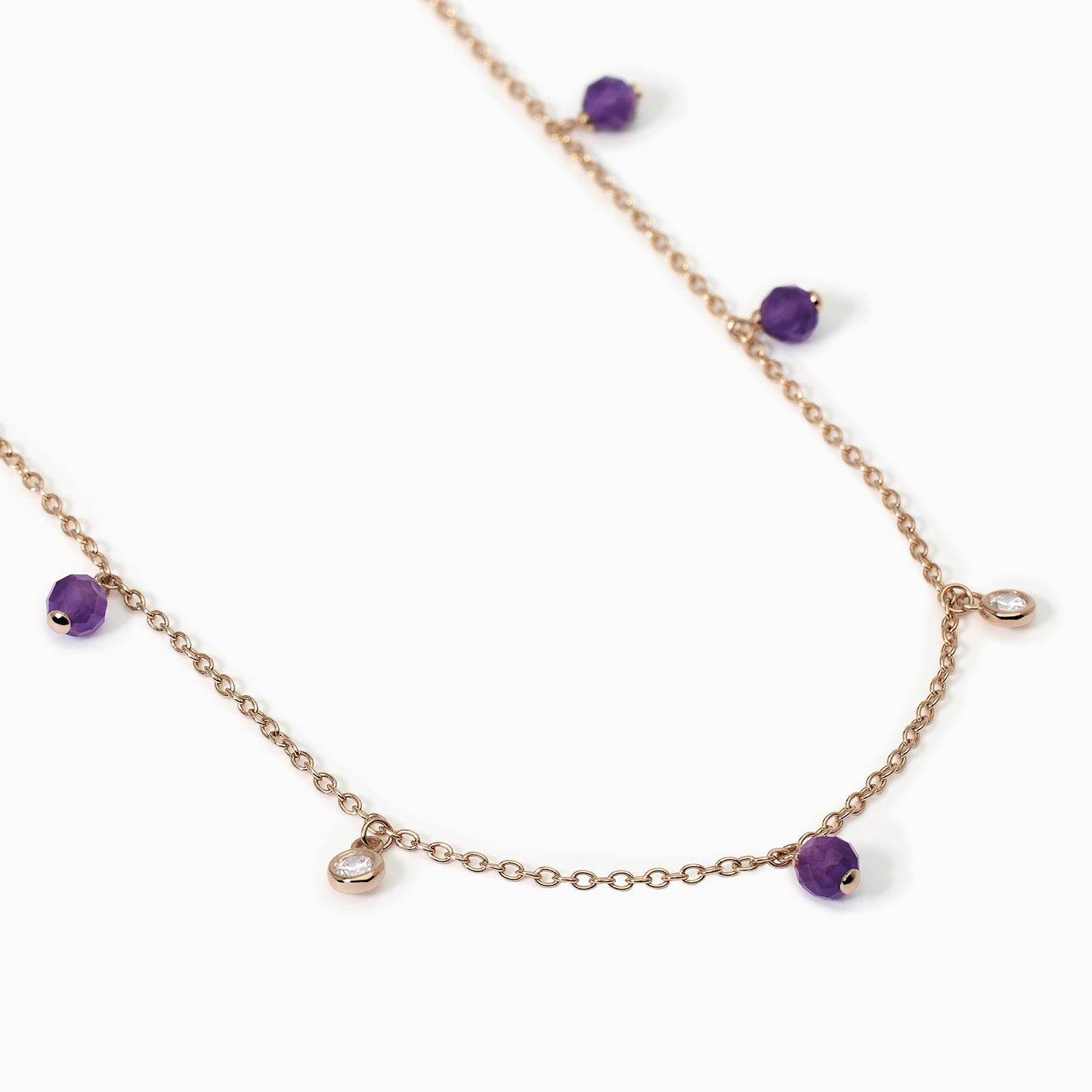 MABINA - Collana in argento rosato con ametista e cristalli bianchi VIVA LA VIDA