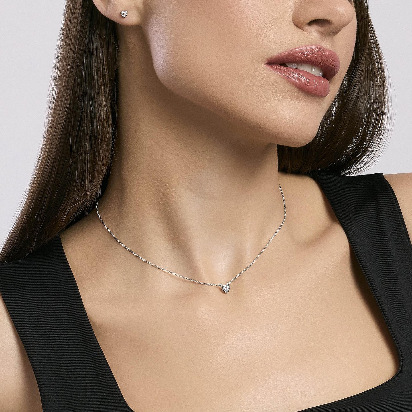 MABINA - Girocollo in argento con punto luce taglio cuore SHINY