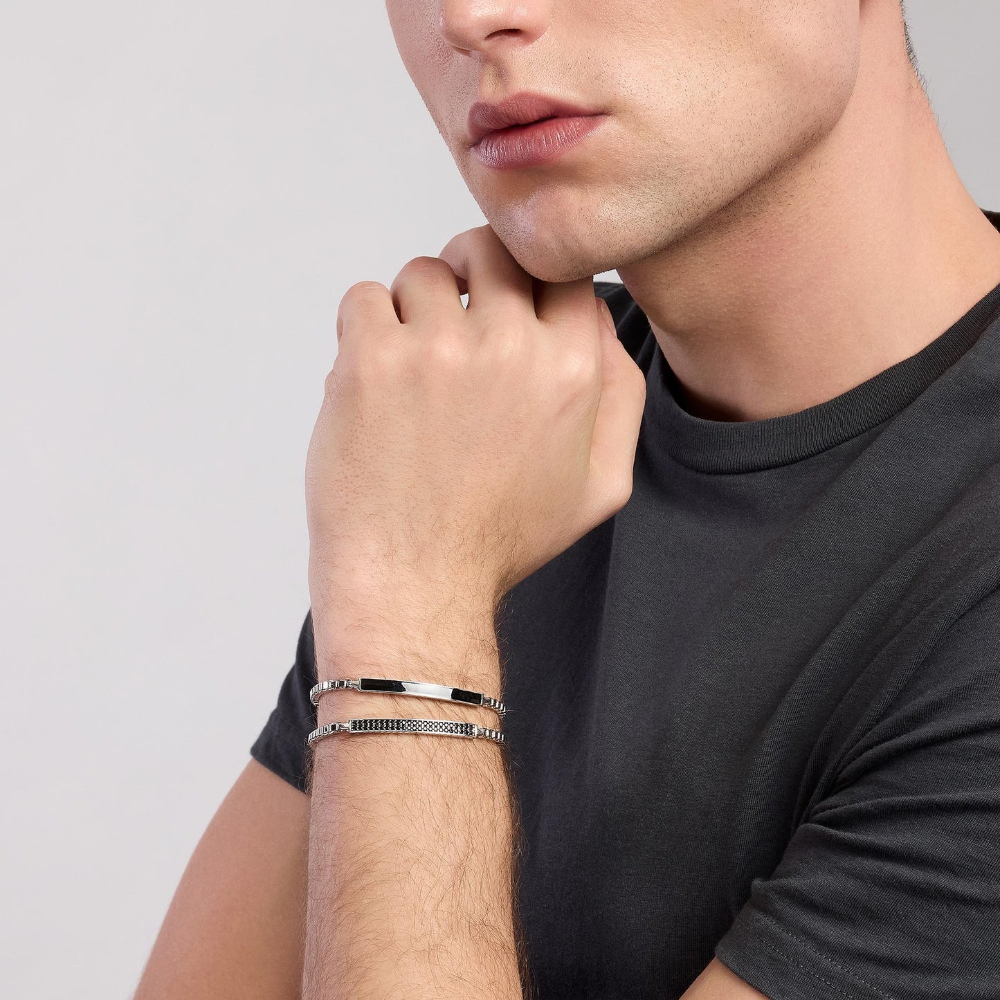 MABINA UOMO - Bracciale con catena veneta e piastra in pavè COSMOPOLITAN