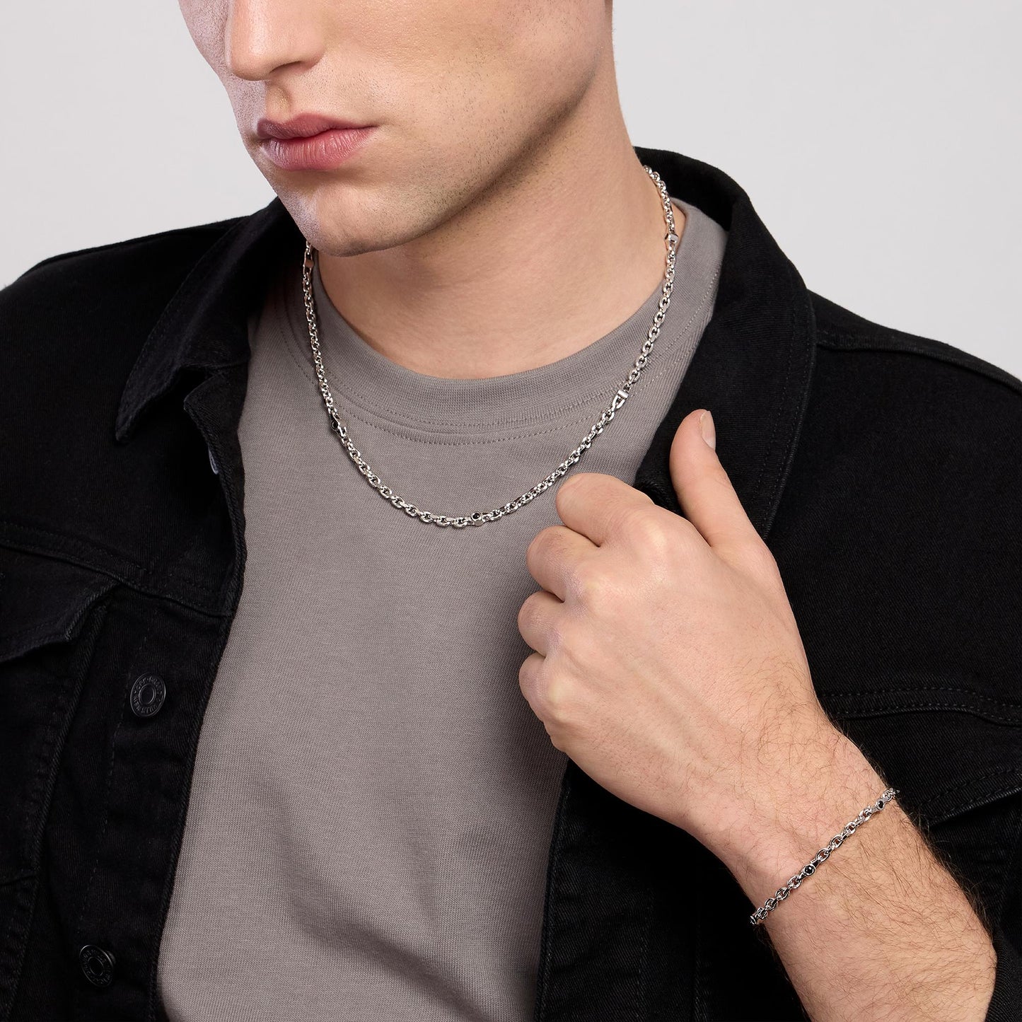 MABINA UOMO - Collana in argento con catena rolò e inserti CONTEMPORANEO