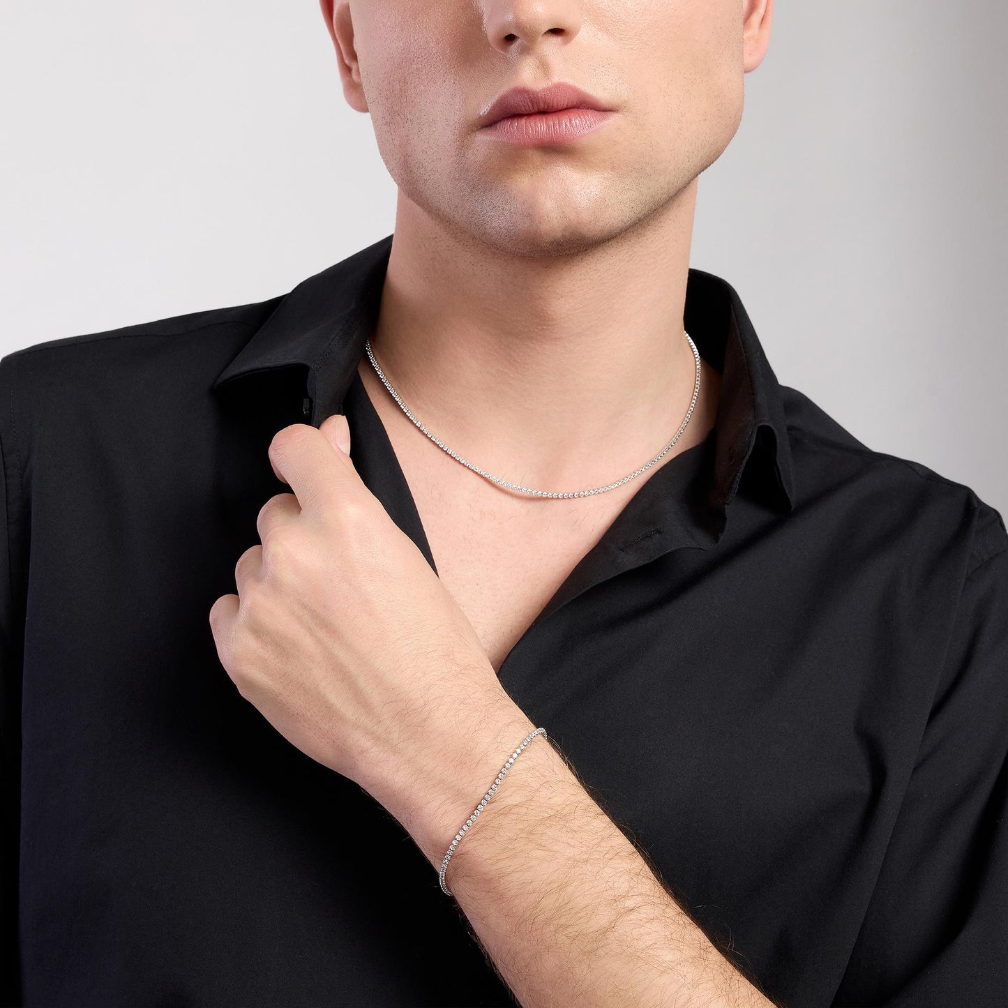 MABINA UOMO - Collana tennis con zirconi bianchi MINI TENNIS