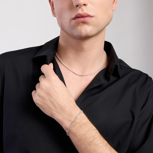 MABINA UOMO - Collana tennis con zirconi bianchi MINI TENNIS