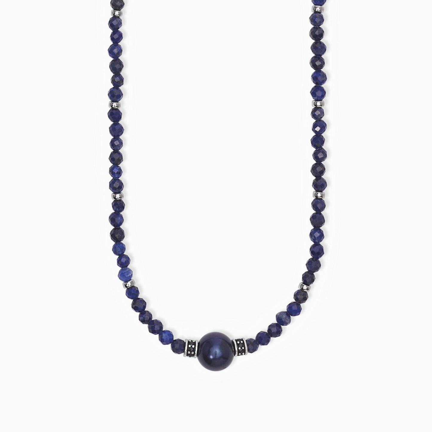 MABINA - Collana in argento con pietre lapis e perla nera SUNSET
