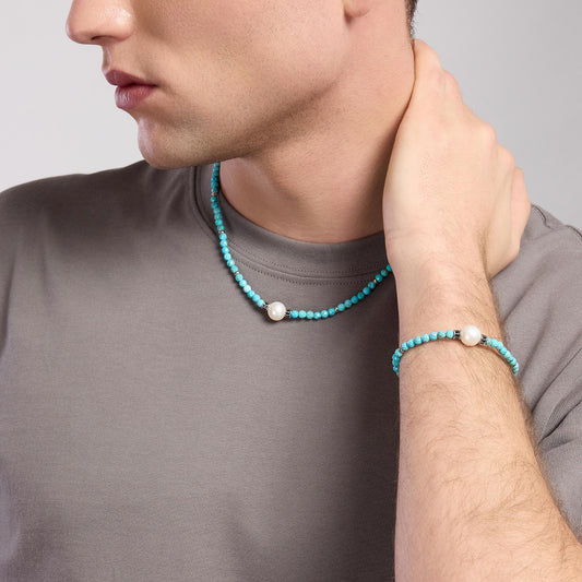 MABINA UOMO - Collana in argento con turchese con perla bianca SUNSET