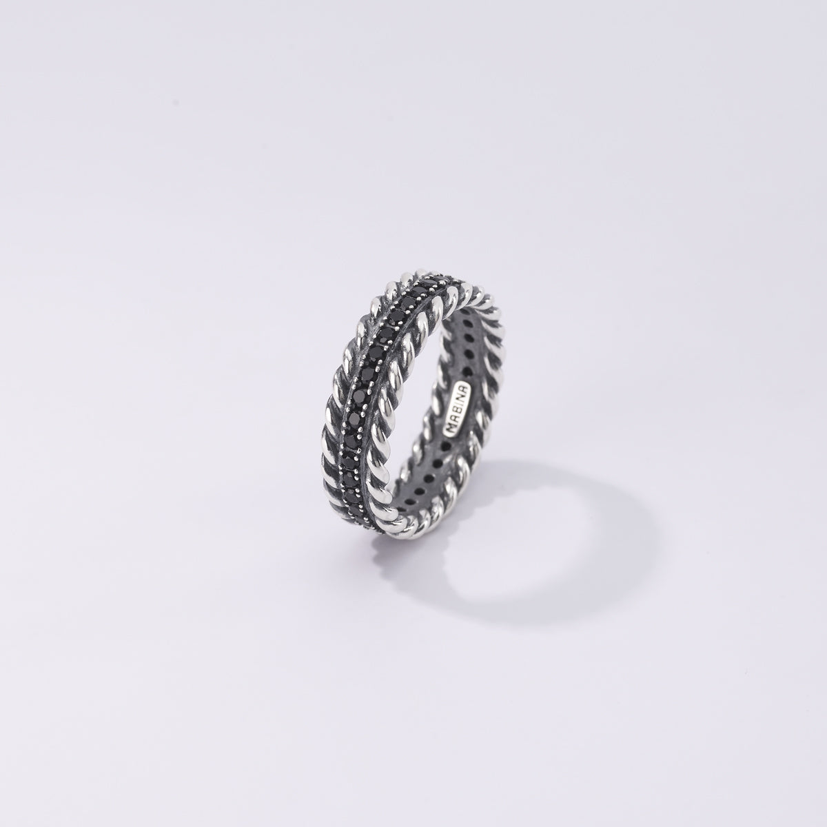 MABINA UOMO - Anello Torchon e Pietre Nere