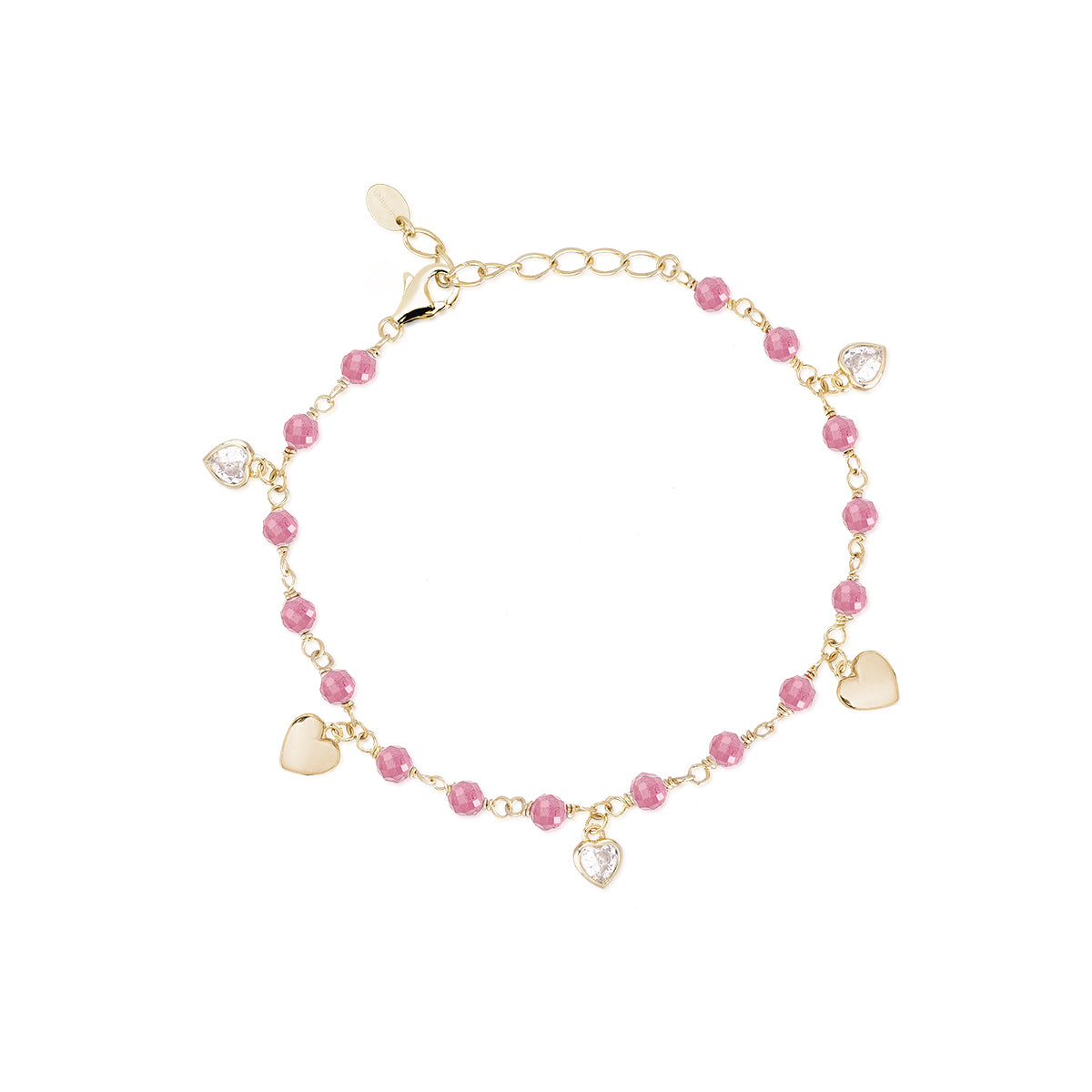 MABINA - Bracciale Pietre Rosa e Cuori
