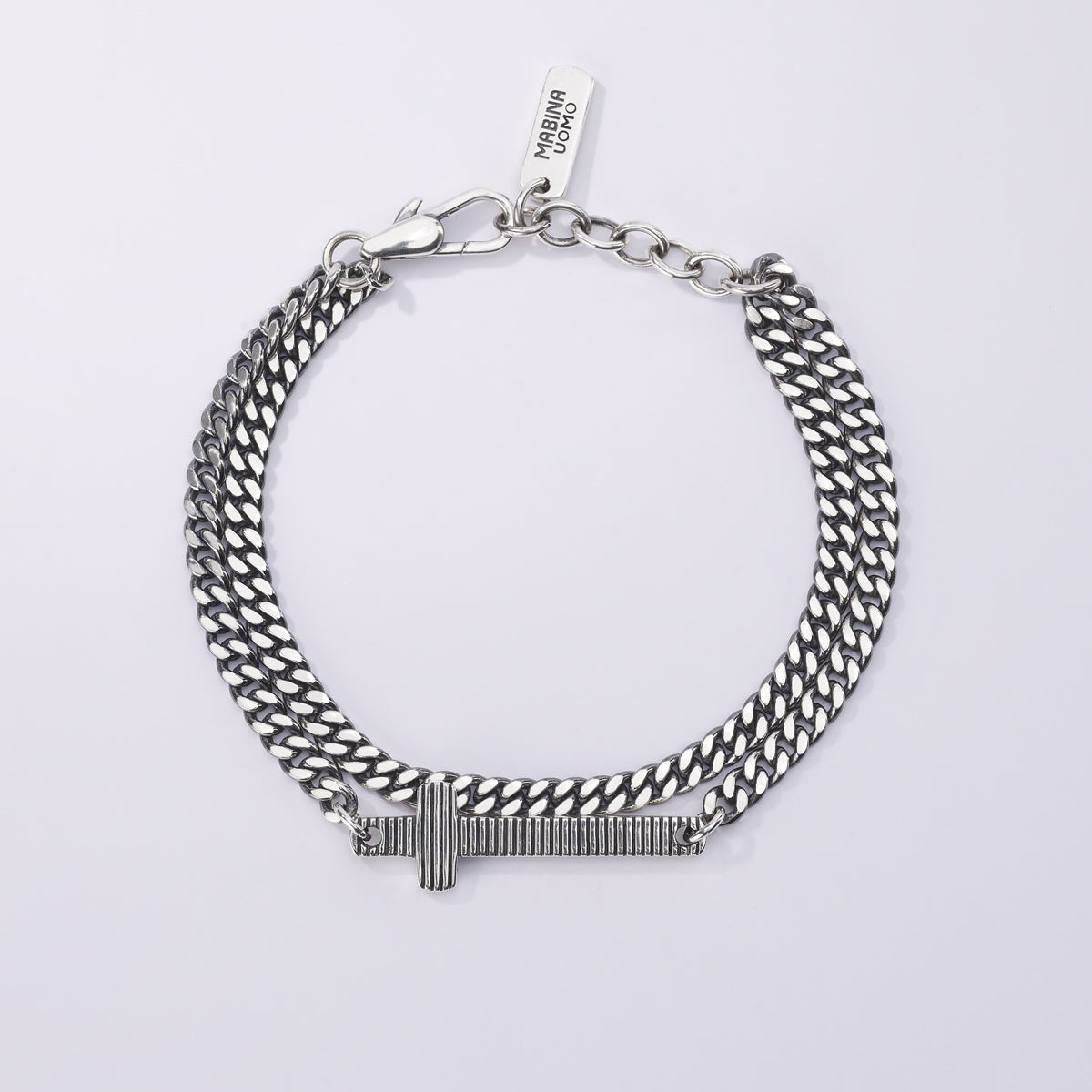 MABINA UOMO - Bracciale Multichain Groumette con Croce Rigida