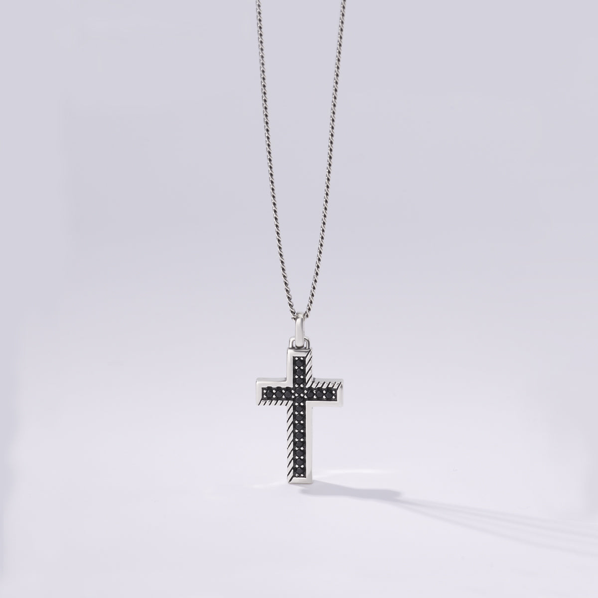 MABINA UOMO - Cross Necklace with Black Stones