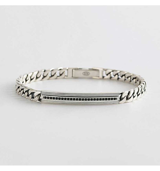 MABINA UOMO - Bracciale Groumette con Plachetta con Zirconi