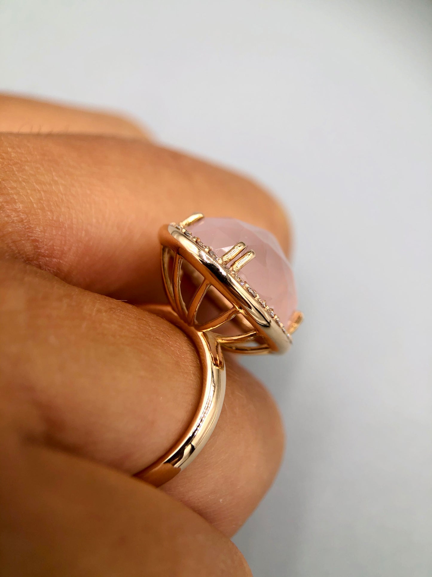 Gioielli Venone - Anello Quarzo Rosa e Diamanti