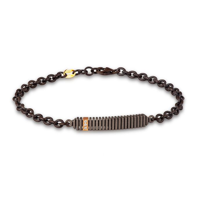 MANO - Bracciale con Plachetta in Titanio, Oro e Diamanti Black