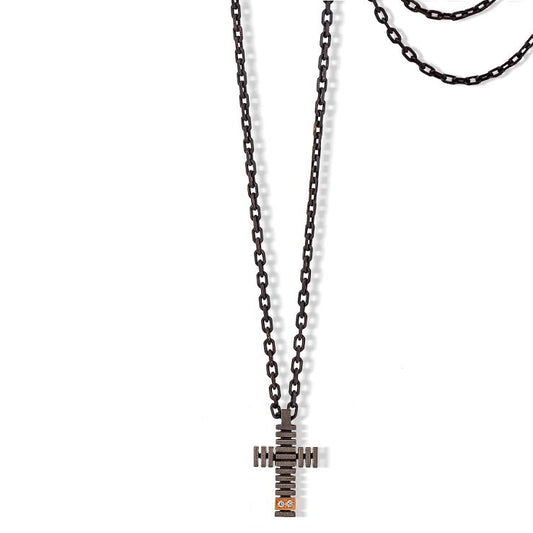 MANO - Collana con Croce Titanio, Oro e Diamanti