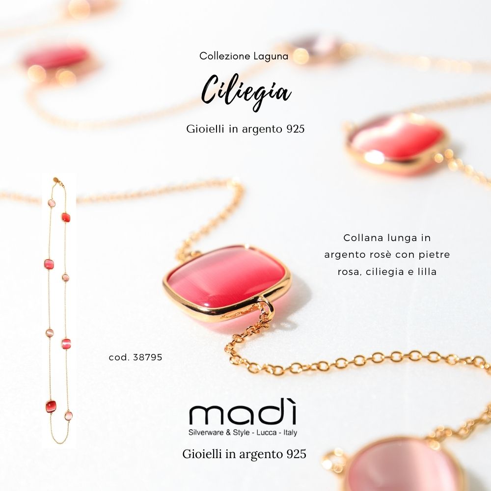 MADI' - Collana in Argento con Pietre Rosa, Ciliegia e Lilla