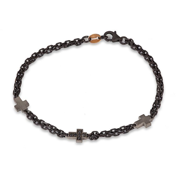 HAND - Crosses Bracelet in Titanium, Gold and Diamonds