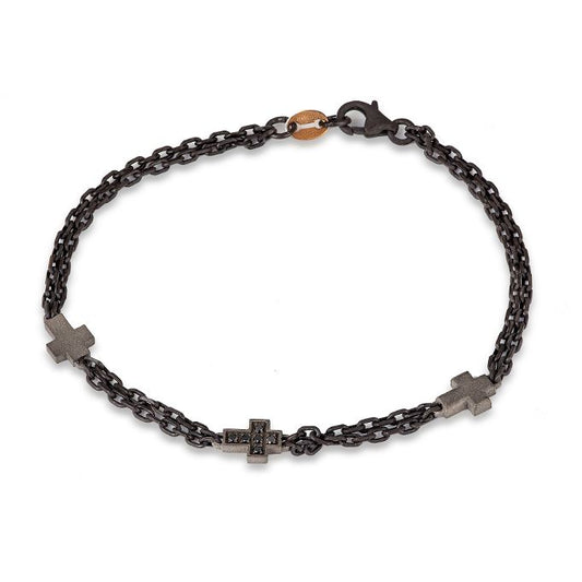 MANO - Bracciale Croci in Titanio, Oro e Diamanti
