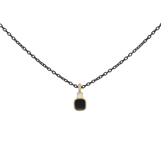 RUE DES MILLE - GIROCOLLO QUADRATO SMALTO, DIAMANTE E CATENA CON VERNICE - ORO18KT
